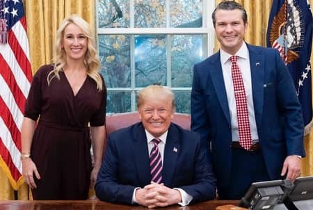 Pete Hegseth with now wife Jennifer and the US President Donald Trump